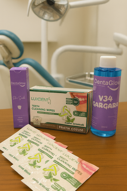 3lü Set TAM KORUMA Gargara+Anında Diş Macunu+Diş Mendili