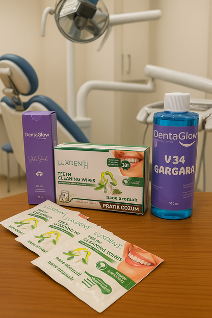 3lü Set TAM KORUMA Gargara+Anında Diş Macunu+Diş Mendili